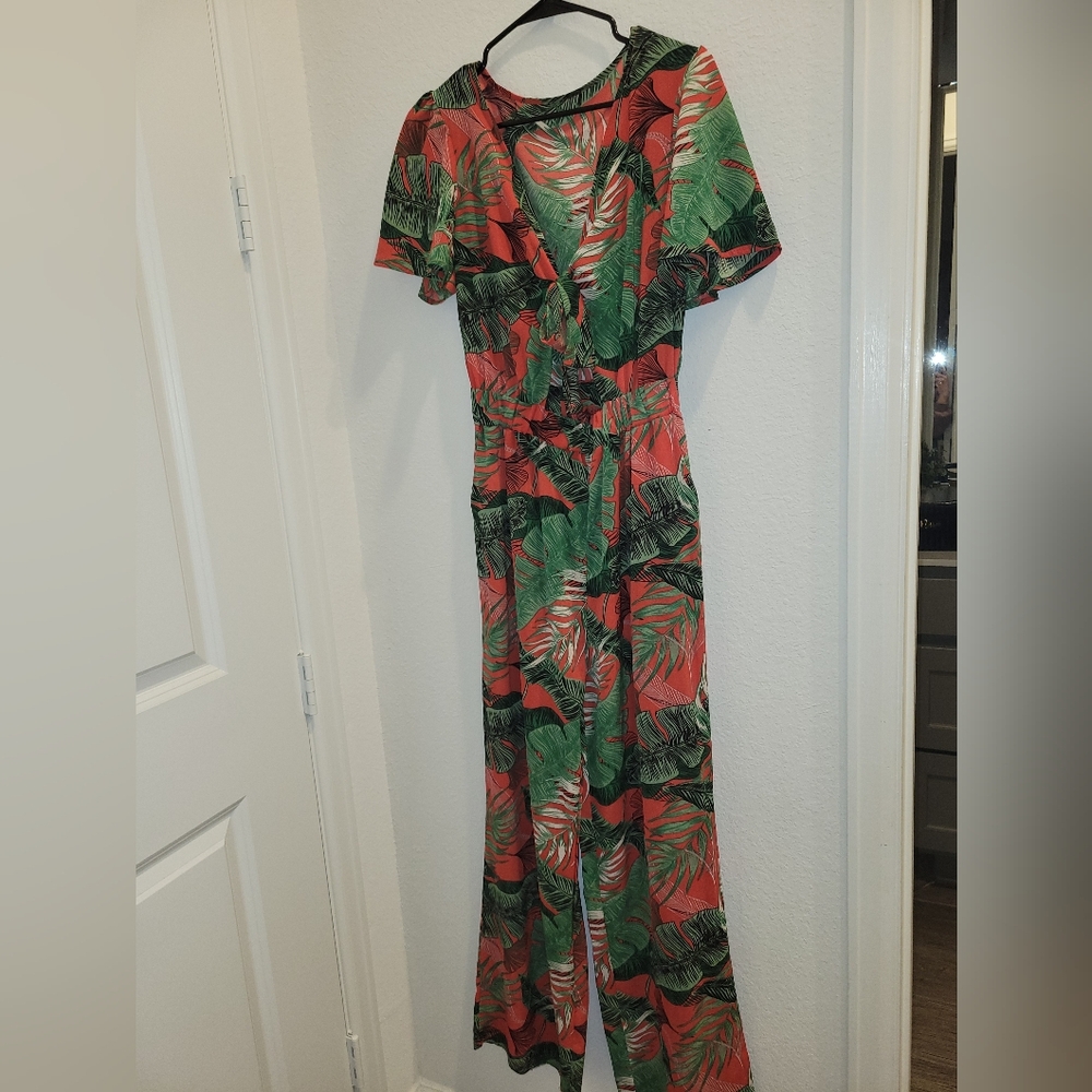 Tropical Leaf Print Jumpsuit